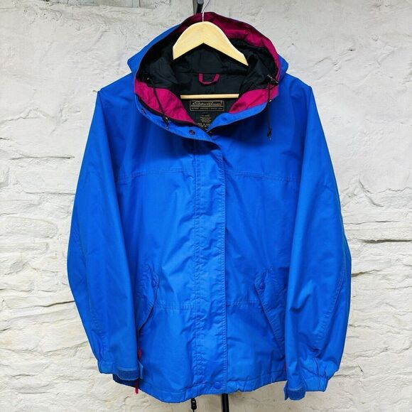 Vtg 90s Eddie Bauer Jacket Gore-Tex Blue Pink Hooded Nylon Wind Stopper Parka - Picture 1 of 11